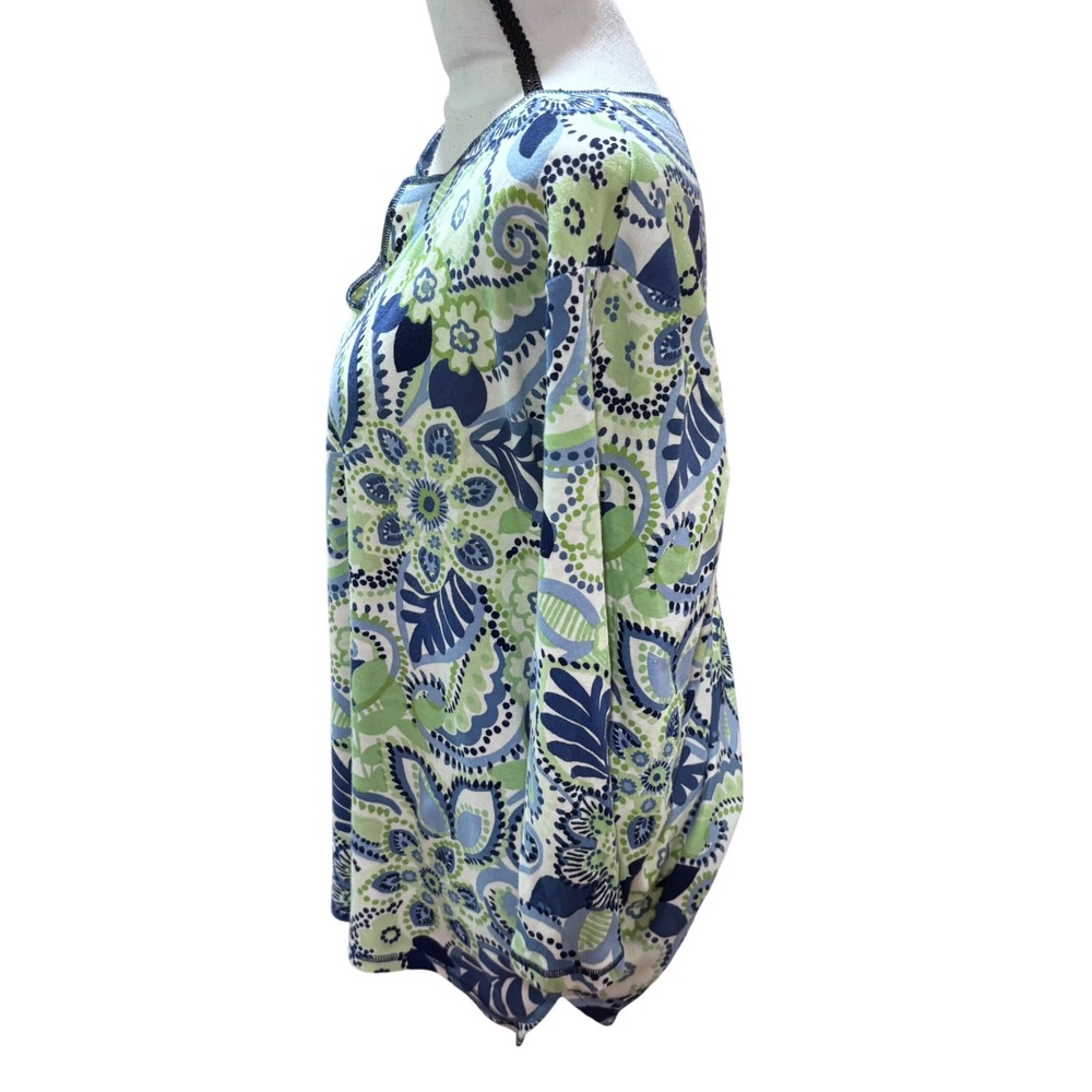 Sigrid Olsen Blue Green Floral Print V‎ Neck Long Sleeve Tunic Top VGUC Wmn 2X - Picture 5 of 7